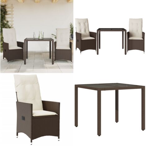 Set Bistrò 3 pz con Cuscini Marrone in Polyrattan - Tavolo da giardino - Cuscini da seduta