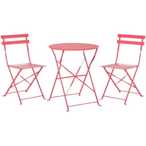 Set Bistro a 3 pezzi con Tavolino e 2 Sedile Pieghevoli in Metallo Rosso Fiori