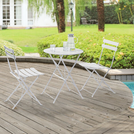Set Bistro  Caprile 71 x 60 cm 3-piezas Plegables Blanco [en.casa]®