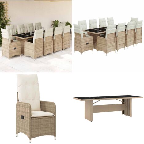 Set Bistrò da Giardino 11 pz con Cuscini in Polyrattan Beige - Sedie da giardino reclinabili - Tavolo da giardino