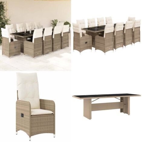Set Bistrò da Giardino 11 pz con Cuscini in Polyrattan Beige - Sedie da giardino reclinabili - Tavolo da giardino