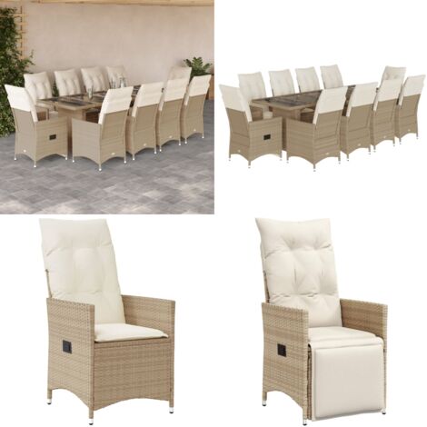 Set Bistrò da Giardino 11 pz con Cuscini in Polyrattan Beige - Sedie da giardino - Tavolo da giardino