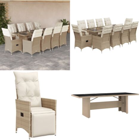 Set Bistrò da Giardino 11 pz con Cuscini in Polyrattan Beige - Tavolo da giardino - Cuscini da seduta