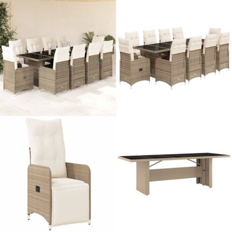 Set Bistrò da Giardino 11 pz con Cuscini in Polyrattan Beige - Tavolo da giardino - Cuscini da seduta