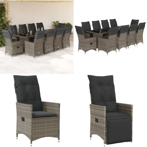 Set Bistrò da Giardino 11 pz con Cuscini in Polyrattan Grigio - Sedie da giardino - Tavolo da giardino