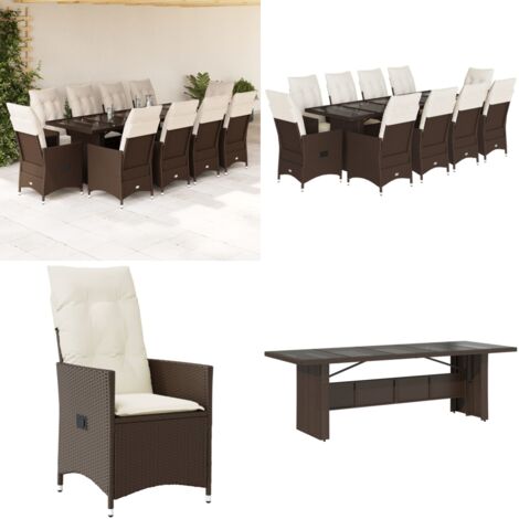 Set Bistrò da Giardino 11 pz con Cuscini in Polyrattan Marrone - Sedie da giardino reclinabili - Tavolo da giardino