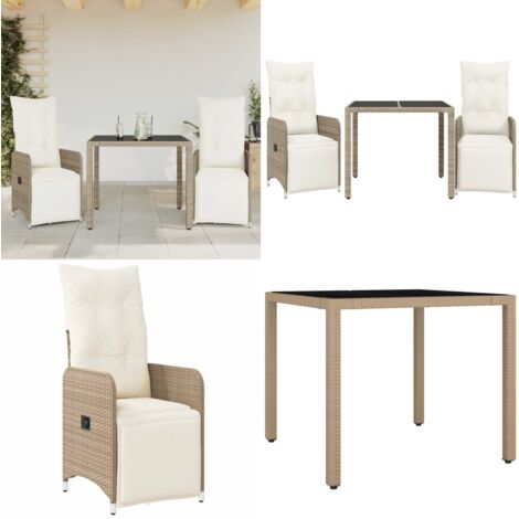 Set Bistrò da Giardino 3 pz con Cuscini in Polyrattan Marrone - Tavolo da giardino - Cuscini da giardino