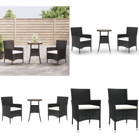 Set Bistrò da Giardino 3 pz con Cuscini in Polyrattan Nero - Sedie da bistrò da giardino - Tavolo da bistrò