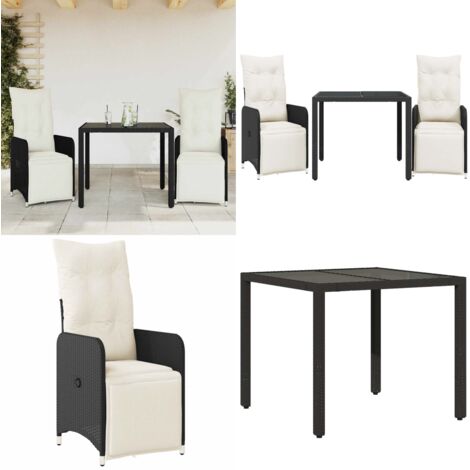 Set Bistrò da Giardino 3 pz con Cuscini in Polyrattan Nero - Tavolo da giardino - Cuscini da seduta