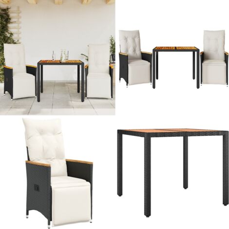 Set Bistrò da Giardino 3 pz con Cuscini in Polyrattan Nero - Tavolo da giardino - Cuscini da seduta