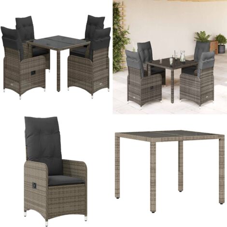 Set Bistrò da Giardino 5 pz con Cuscini in Polyrattan Grigio - Sedie da giardino - Tavolo da giardino