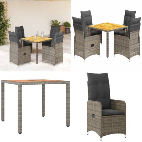Set Bistrò da Giardino 5 pz con Cuscini in Polyrattan Grigio - Sedie da giardino - Tavolo da giardino