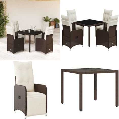Set Bistrò da Giardino 5 pz con Cuscini in Polyrattan Marrone - Tavolo da giardino - Cuscini da seduta