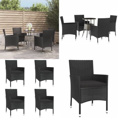 Set Bistrò da Giardino 5 pz con Cuscini in Polyrattan Nero - Sedie da bistrò - Tavolo da bistrò