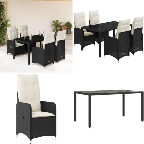 Set Bistrò da Giardino 5 pz con Cuscini in Polyrattan Nero - Sedie da giardino reclinabili - Tavolo da giardino
