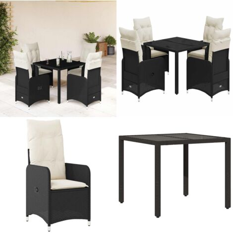 Set Bistrò da Giardino 5 pz con Cuscini in Polyrattan Nero - Sedie da giardino - Tavolo da giardino