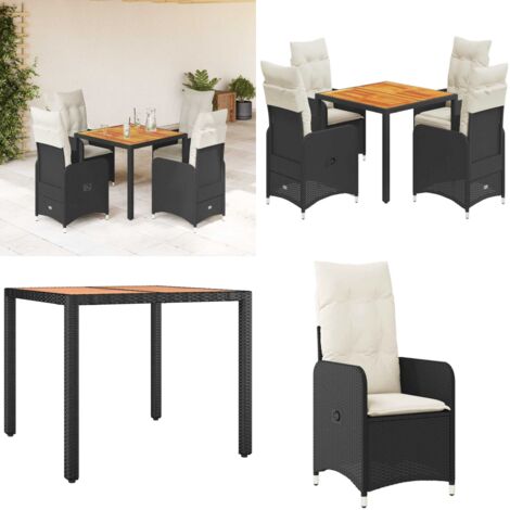 Set Bistrò da Giardino 5 pz con Cuscini in Polyrattan Nero - Sedie da giardino - Tavolo da giardino