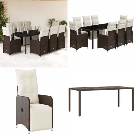 Set Bistrò da Giardino 9 pz con Cuscini in Polyrattan Marrone - Tavolo da giardino - Cuscini da seduta