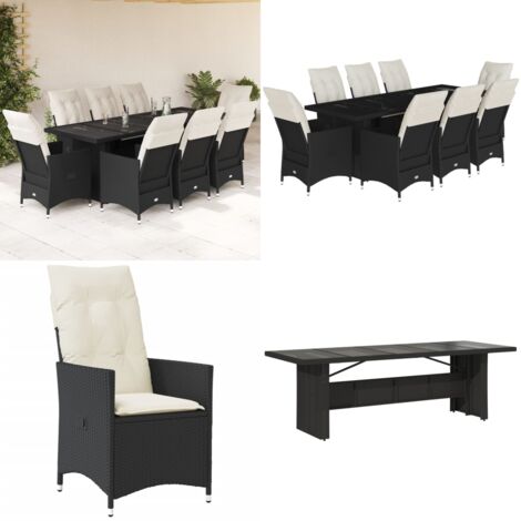 Set Bistrò da Giardino 9 pz con Cuscini in Polyrattan Nero - Sedie da giardino reclinabili - Tavolo da giardino