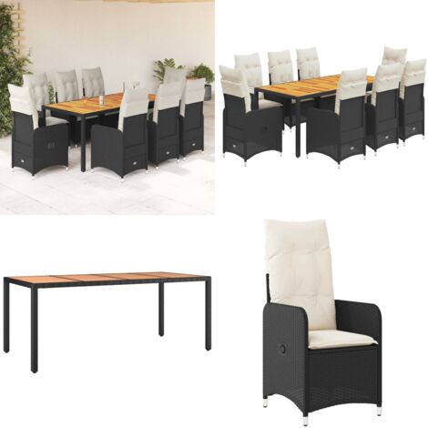 Set Bistrò da Giardino 9 pz con Cuscini in Polyrattan Nero - Sedie da giardino - Tavolo da giardino