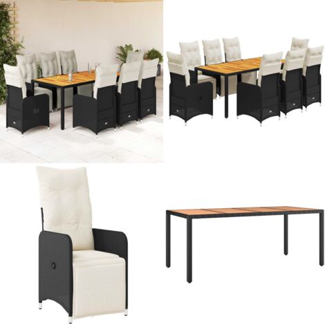Set Bistrò da Giardino 9 pz con Cuscini in Polyrattan Nero - Tavolo da giardino - Cuscini da seduta