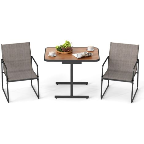 Set bistro esterno 3 pezzi tavolo pranzo rettangolare 2 poltrone tessuto mobili patio marrone
