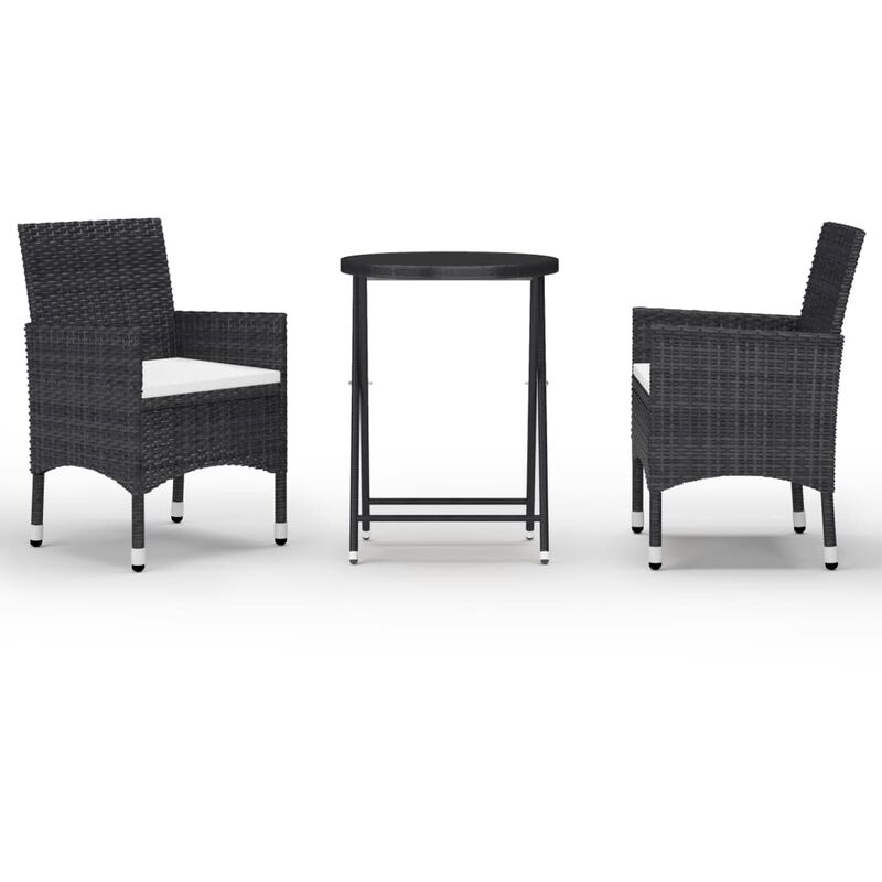 

Set bistró jardín 3 pzs ratán sintético vidrio templado negro