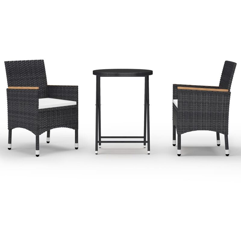 

Set bistró jardín 3 pzs ratán sintético vidrio templado negro