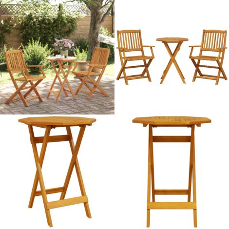 Set Bistrò Pieghevole 3pz in Legno Massello di Acacia - Sedie da giardino pieghevoli - Tavolo bistrò in legno