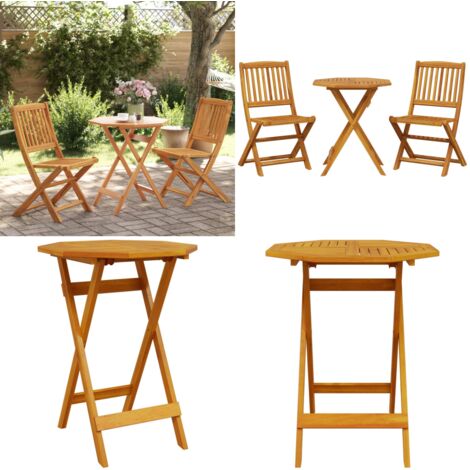Set Bistrò Pieghevole 3pz in Legno Massello di Acacia - Sedie da giardino pieghevoli - Tavolo bistrò in legno