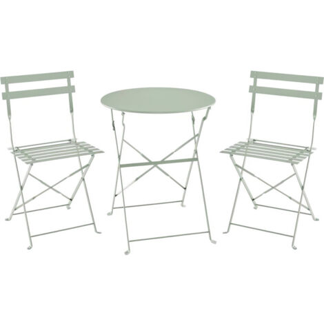 Set bistrot 2 personnes - Table ronde 60 cm avec 2 chaises - Acier thermolaqué - Vert