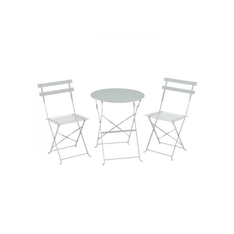 Sans Marque - Set bistrot 2 personnes - Table ronde 60 cm avec 2 chaises - Acier thermolaqué - Vert