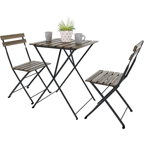 ARREDITALY Set Bistrot 2 Sedie Con Tavolino Pieghevole Salvaspazio In Legno Di Acacia E Metallo Salottino Salotto Per Patio Giardino Balcone Veranda Esterno Piscina Terrazzo Arredo Design Semplice Marrone