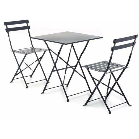 SET BISTROT COMPOSTO DA TAVOLO 60X60 E 2 SEDIE PIEGHEVOLI COLORE GRIGIO METALLO