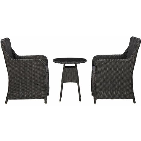 Set Bistrot da Giardino 3 pz con Cuscini in Polyrattan Nero vidaXL