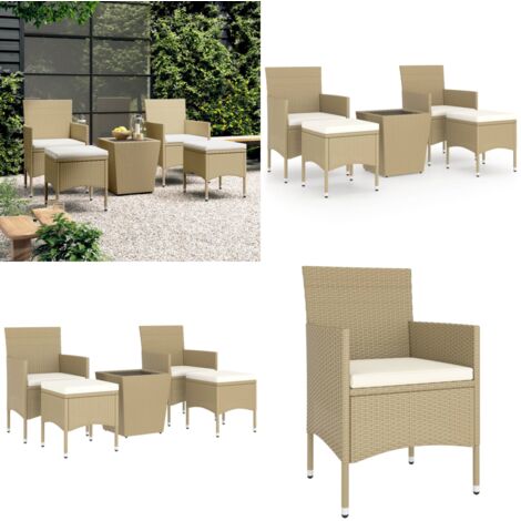 Set Bistrot da Giardino 5 pz Polyrattan e Vetro Temperato Beige - Tavolo da giardino - Sedie da giardino