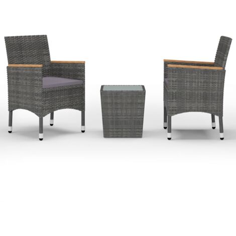 Set bistrot da giardino arredo esterno terrazza 3 pezzi resina intrecciata e vetro temperato grigio 020013525