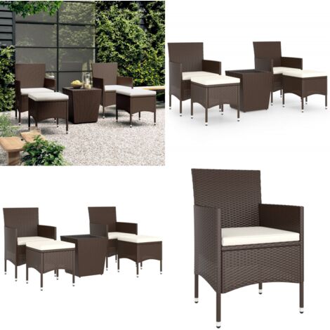 Set Bistrot Giardino 5 pz Polyrattan e Vetro Temperato Marrone - Tavolo da giardino - Sedie da giardino