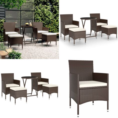 Set Bistrot Giardino 5 pz Polyrattan e Vetro Temperato Marrone - Tavolo da giardino - Sedie da giardino