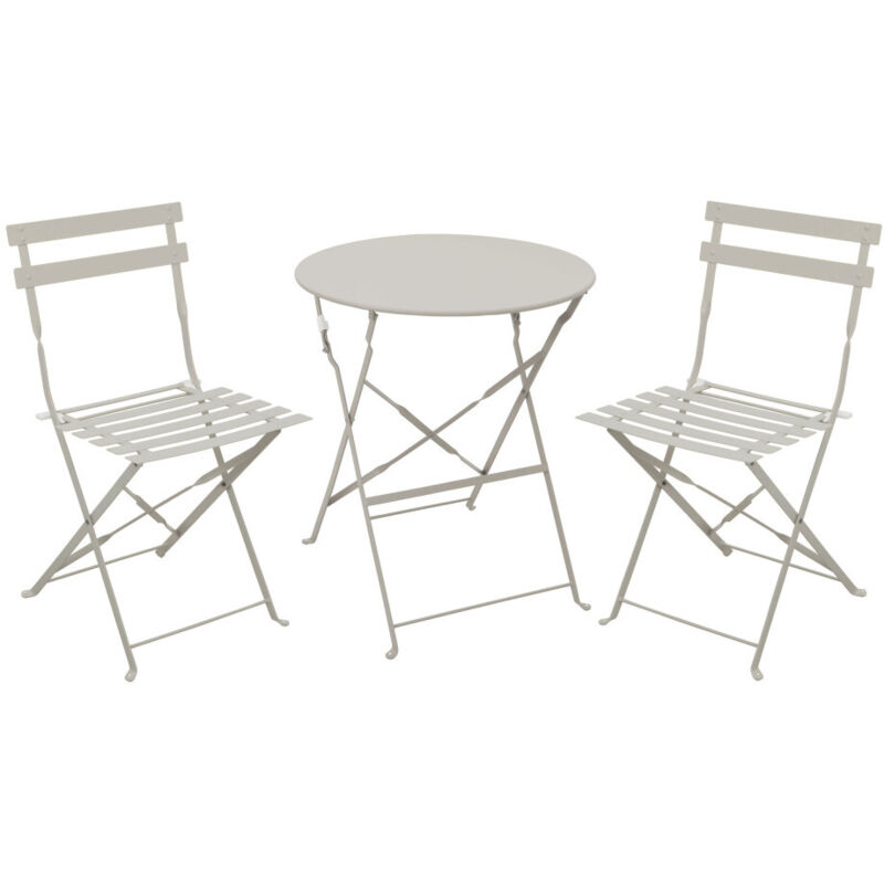 Ensemble table de jardin pliante ronde bistrot et 2 chaises en métal - Beige - Marseille