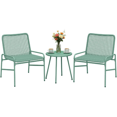 Set Bistrot Rotin 3 Pièces : 2 Chaises, Table Ronde Jardin, Vert