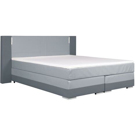 Set boxspring completo testata con LED + reti + materasso + topper ASTI - 160 x 200 cm - similpelle - antracite e grigio chiaro - Grigio chiaro, Grigio