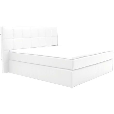 Set boxspring completo testata con LED + reti piedi LED + materasso + topper BILBAO - 2 x 80 x 200 cm - similpelle - Bianco - Bianco