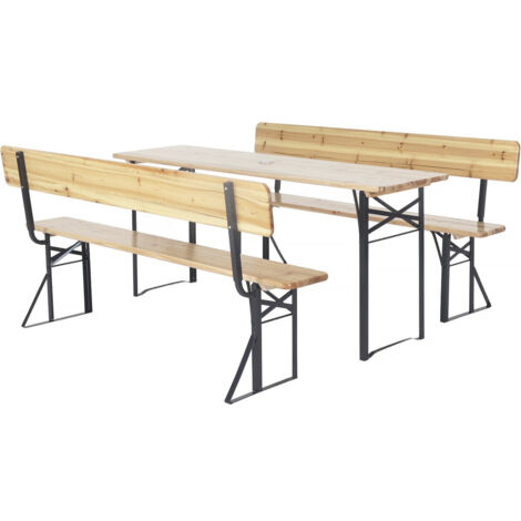 Set brasserie in legno "Lisbon" con schienale - 180 cm - Marrone