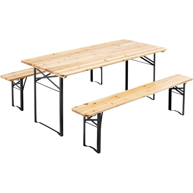 Set brasseur table et 2 bancs en bois 180 cm - Marron