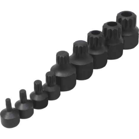 Set bussole 9pz inserti xzn 1/4&quot 3/8&quot M4 M18 chiavi bussola S2 impatto foro 225sa