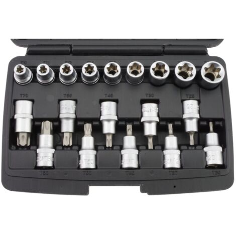 SET BUSSOLE E PUNTE PER VITI TORX 19pz ATTACCO 1/2" INTERNE E ESTERNE