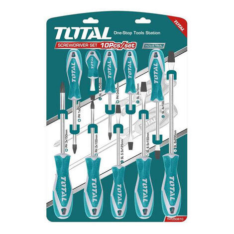 SET CACCIAVITI 10pz TAGLIO E CROCE GIRAVITI PROFESSIONALI TOTAL