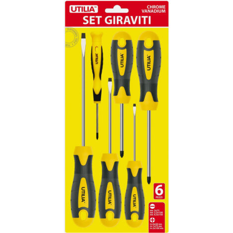 SET CACCIAVITI 6pz TAGLIO E CROCE GIRAVITI CACCIAVITE ACCIAIO CR-V UTILIA