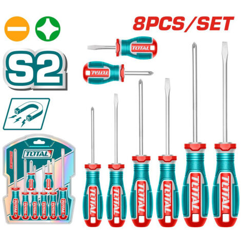 SET CACCIAVITI 8pz TAGLIO E CROCE GIRAVITI CACCIAVITE PROFESSIONALE S2 TOTAL